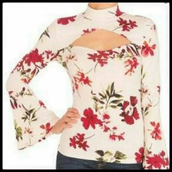 NWT Guess Floral Flared Sleeve Top - Picture 1 of 10